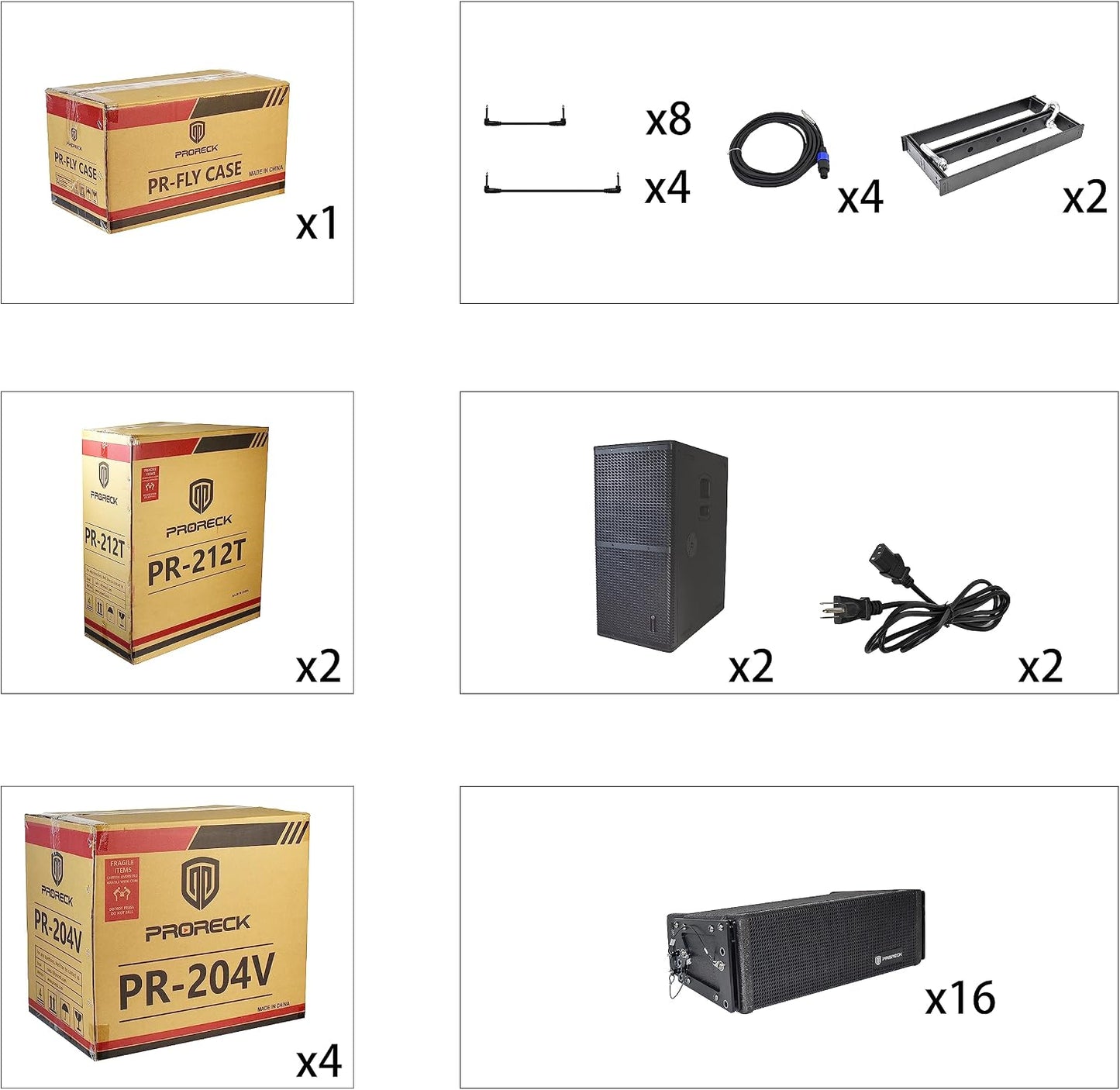 PRORECK Venue Set 10000W P.M.P.O Stereo/Mono DJ Powered PA Speaker System Combo Set Dual 4’’ Line Array Speaker, Dual 12 inch Active Subwoofer with Bluetooth Control, DSP Suitable for Concert, Venue