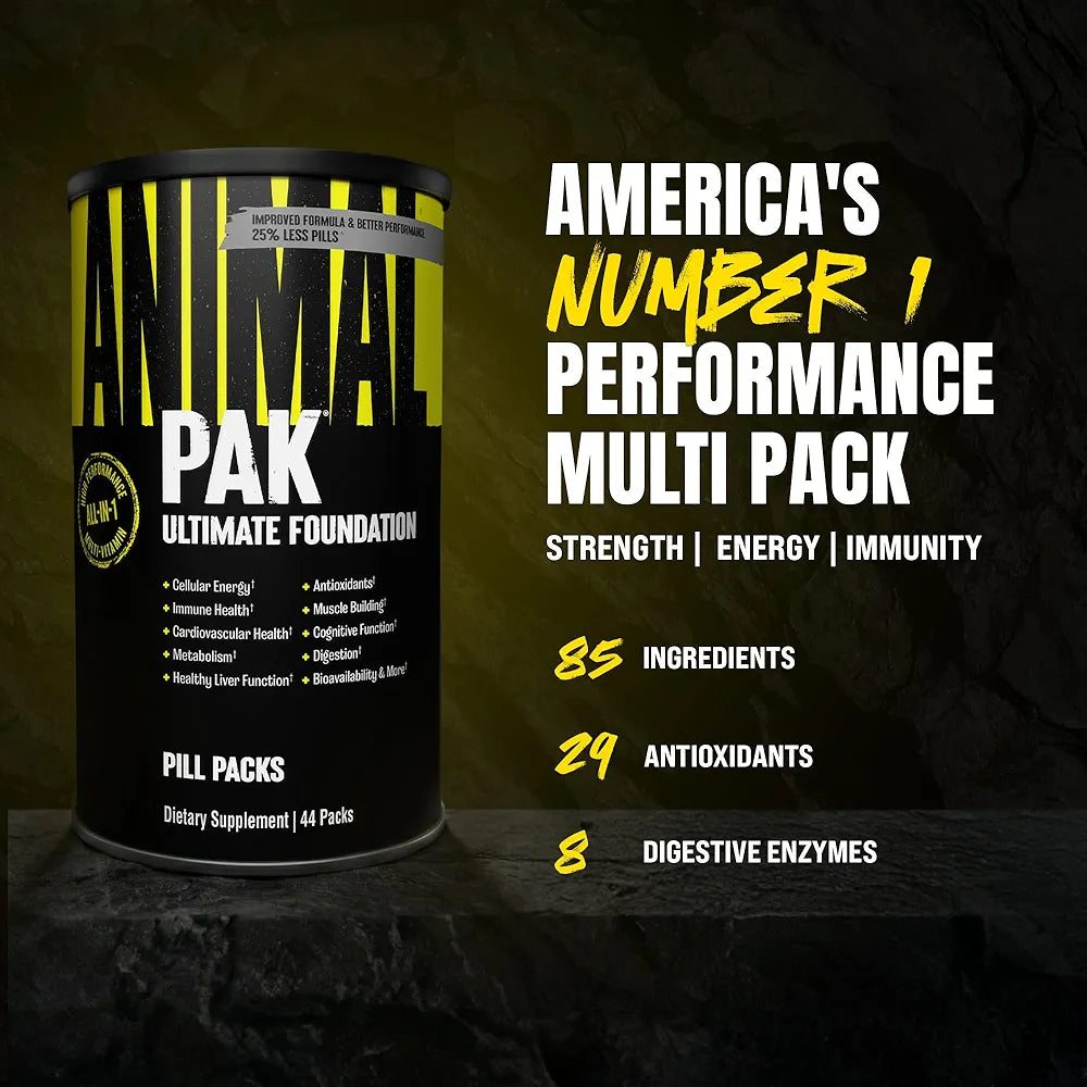 Animal Pak Daily Multivitamin for Men & Women | All-in-One Nutrition Supplement | Vitamins C, B, D, Zinc, Amino Acids, Digestive Enzymes | Supports Performance Immunity, Energy & Focus | 44 Day Supply
