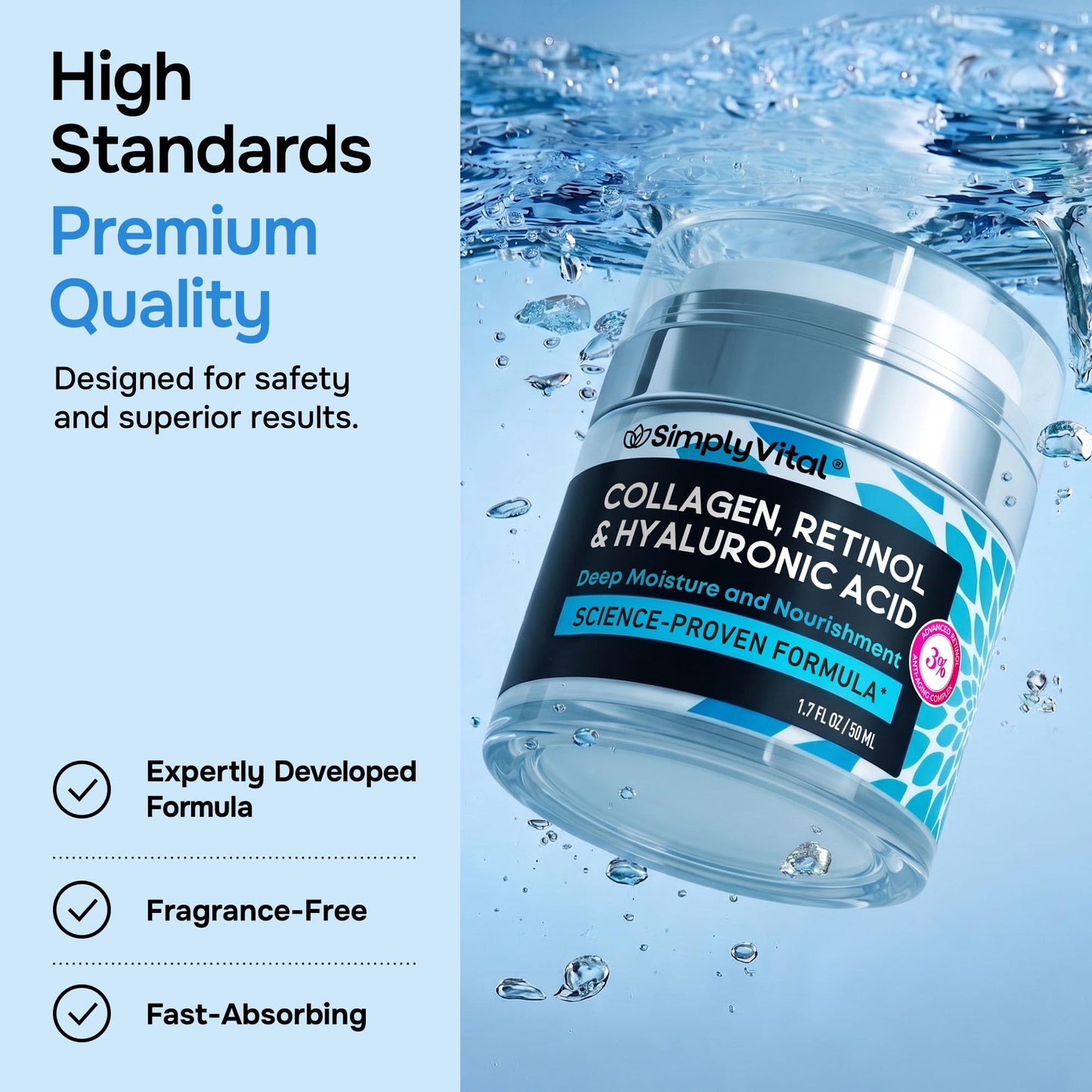 Anti-Aging Face Moisturizer with Retinol, Collagen & Hyaluronic Acid - Moisturizer Face Cream for Women & Men - Visibly Firming & Hydrating Neck Cream - Day & Night Skin Care - 1.7 fl oz