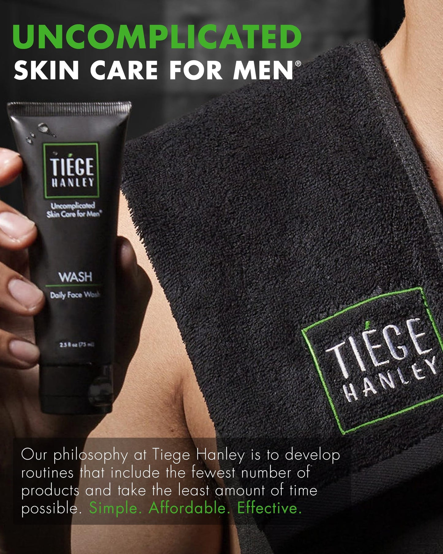 Tiege Hanley Essential Men's Skin Care Set, 30-Day, 4 Piece Kit | Level 1 Essential Routine, Daily Face Wash, Facial Scrub, AM SPF & PM Moisturizers