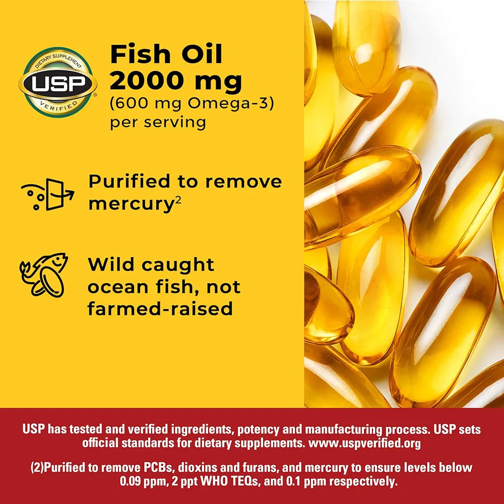 Nature Made Fish Oil Omega 3 Supplements, 2000mg Per Serving Softgels, Omega 3 Fish Oil for Healthy Heart Support, 250 Softgels, 125 Day Supply