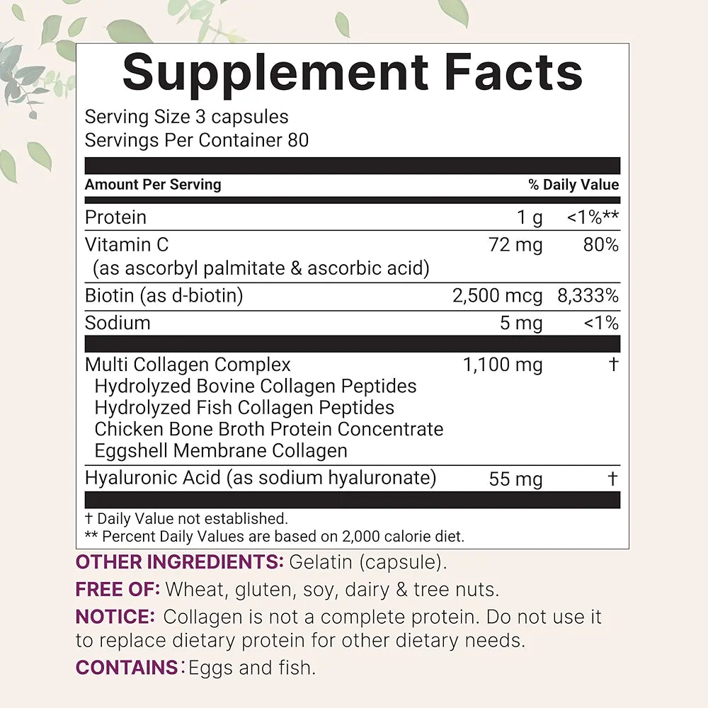 Micro Ingredients Multi Collagen Pills for Women & Men, 240 Capsules | Type I, II, III, V, X | Hydrolyzed Protein Peptides with Biotin, Hyaluronic Acid, & Vitamin C Complex | Keto & Paleo Friendly