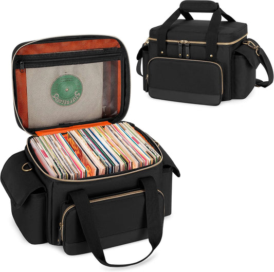 Damero Vinyl Record Storage Box for 7 Inch Records, Bag Only | Album Storage Carrying Bag for 80+ LP Records, Vinyl Record Carrying Bag with Dividers for Travel, Collection, Concert