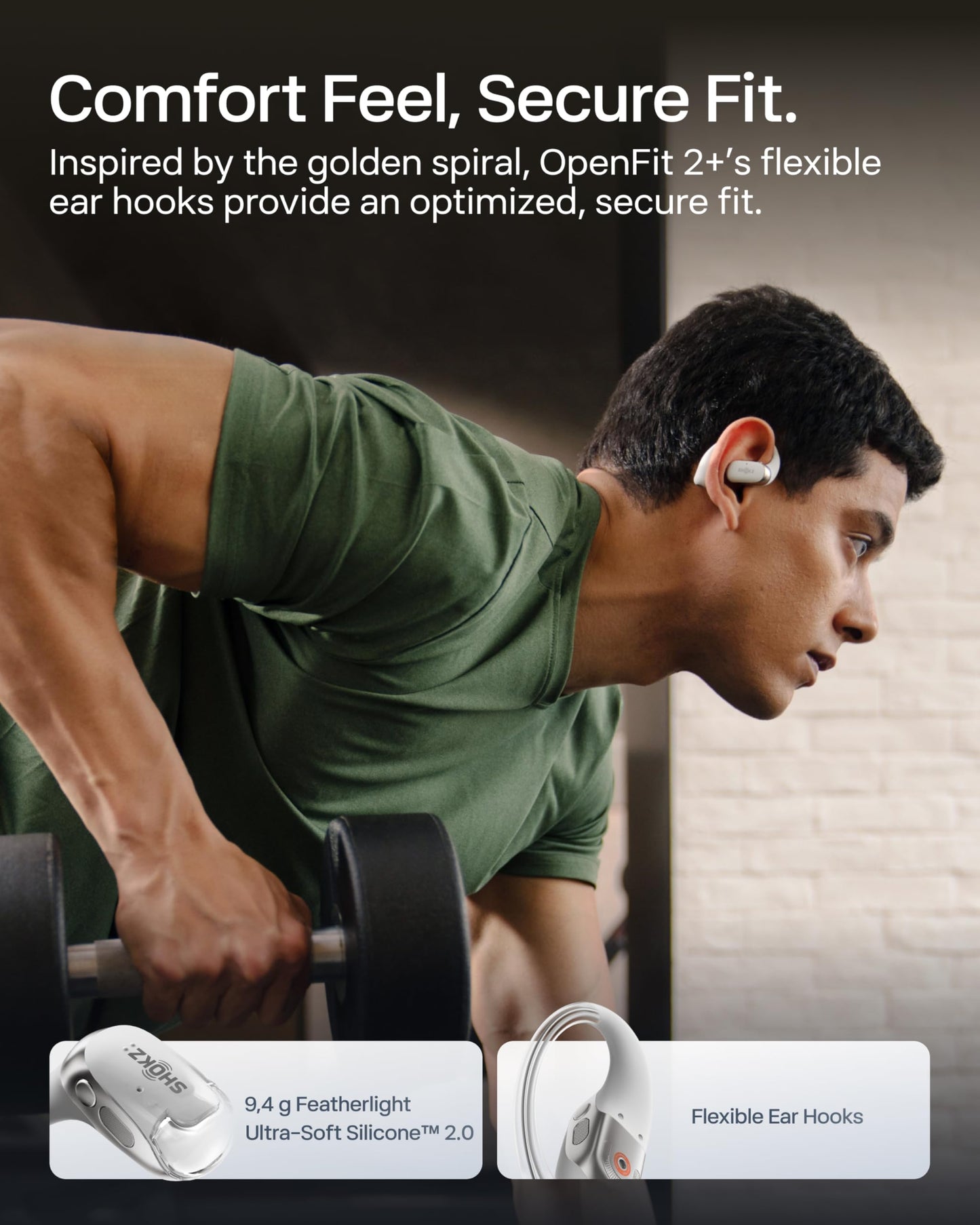 SHOKZ OpenFit 2+ Open-Ear Earbuds, Black, Dolby Audio,Wireless Charging | Soft Ear Hooks； IP55 Water-Resistant; USB-C Fast Charging；48H Playtime; Gym/outdoor/home use