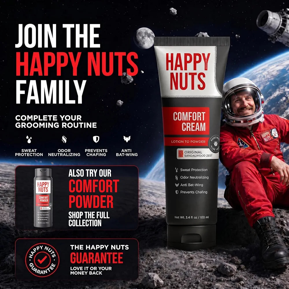 HAPPY NUTS Comfort Cream Deodorant For Men: Anti-Chafing Sweat Defense, Odor Control, Aluminum-Free, Travel Essential, Mens Deodorant & Hygiene Products for Men's Private Parts 3.4 Fl Oz - Original