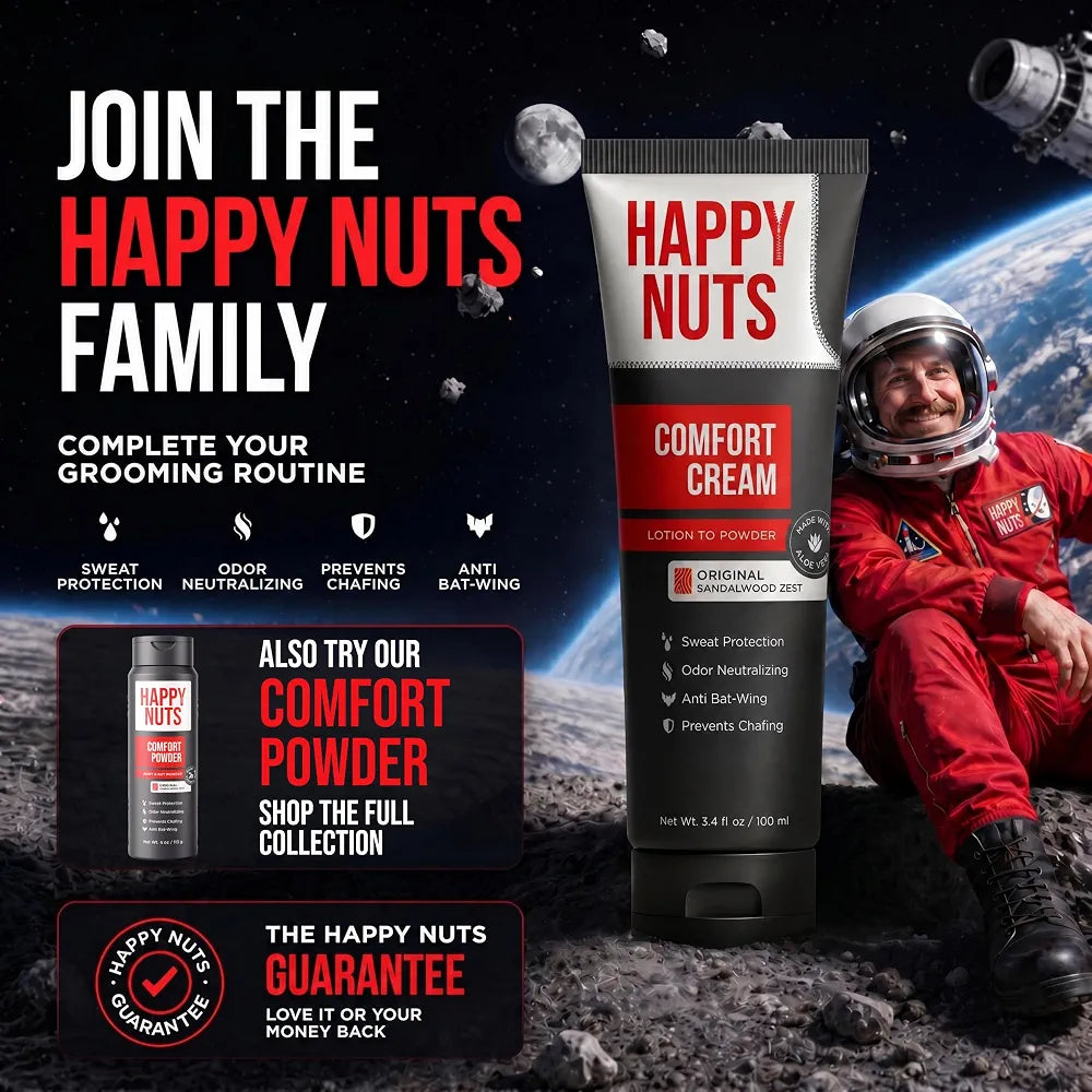 HAPPY NUTS Comfort Cream Deodorant for Men: Aluminum-Free Anti-Chafing and Odor Control for Private Parts, 3.4 Fl Oz