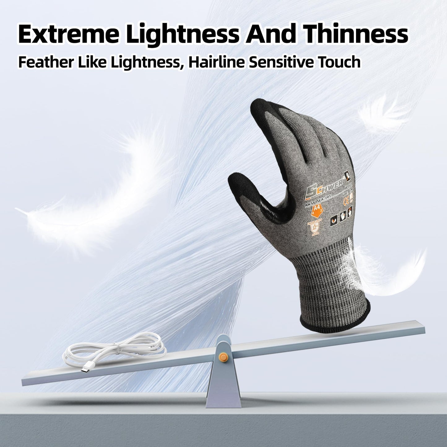 Schwer A4 AIR-SKIN Cut Resistant Work Gloves, Ultra Lightweight, AR3900, L | Precision Work, Ultra-Thin, 3D-Comfort, 18-Gauge, Reinforced Thumb, Strong Grip, Breathable, Touchscreen, Fishing, Gardening