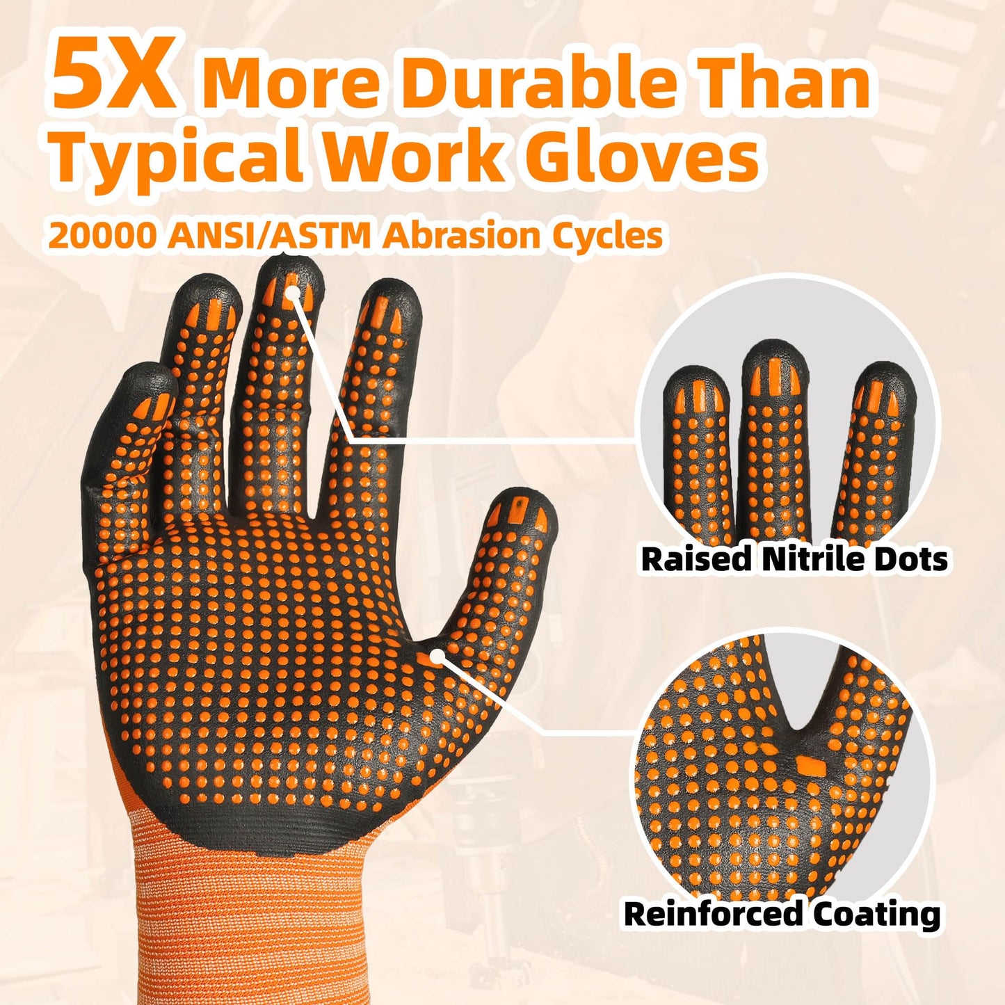 Schwer 3/6/12 Pairs Safety Work Gloves, MicroDot Abrasion & Grip, LT5619, L | Certified to Level 6 Abrasion, Strong Grip, Microfoam Nitrile Coated, Touchscreen, 3D-Comfort, A1 Cut Resistant, Gardening