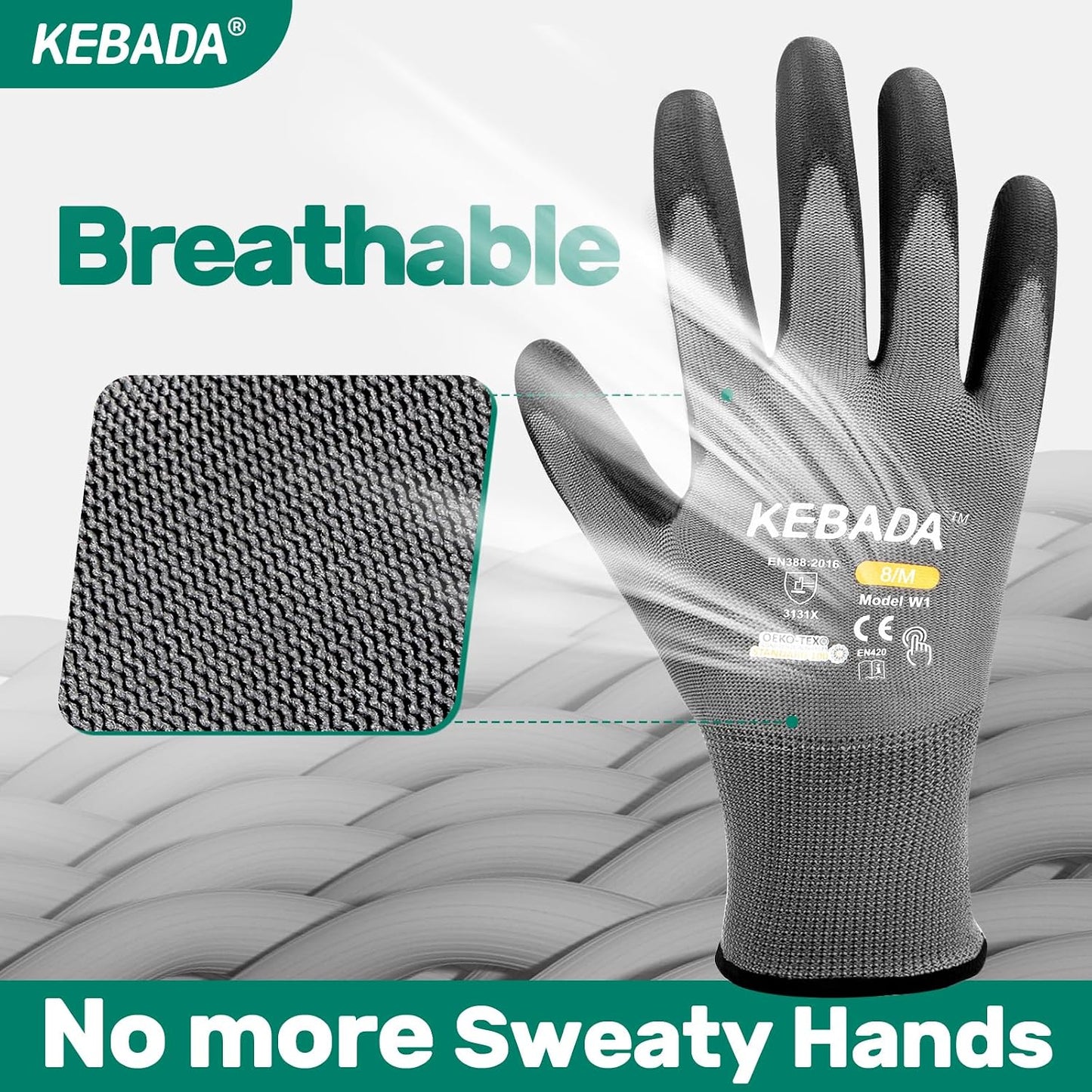 W1 Safety Work Gloves for Men & Women, Touchscreen, PU Coated | 12 Pairs, Gray, Breathable Seamless Knit, Lightweight, Secure Grip. Ideal for Warehouse, Construction, Gardening & Mechanics