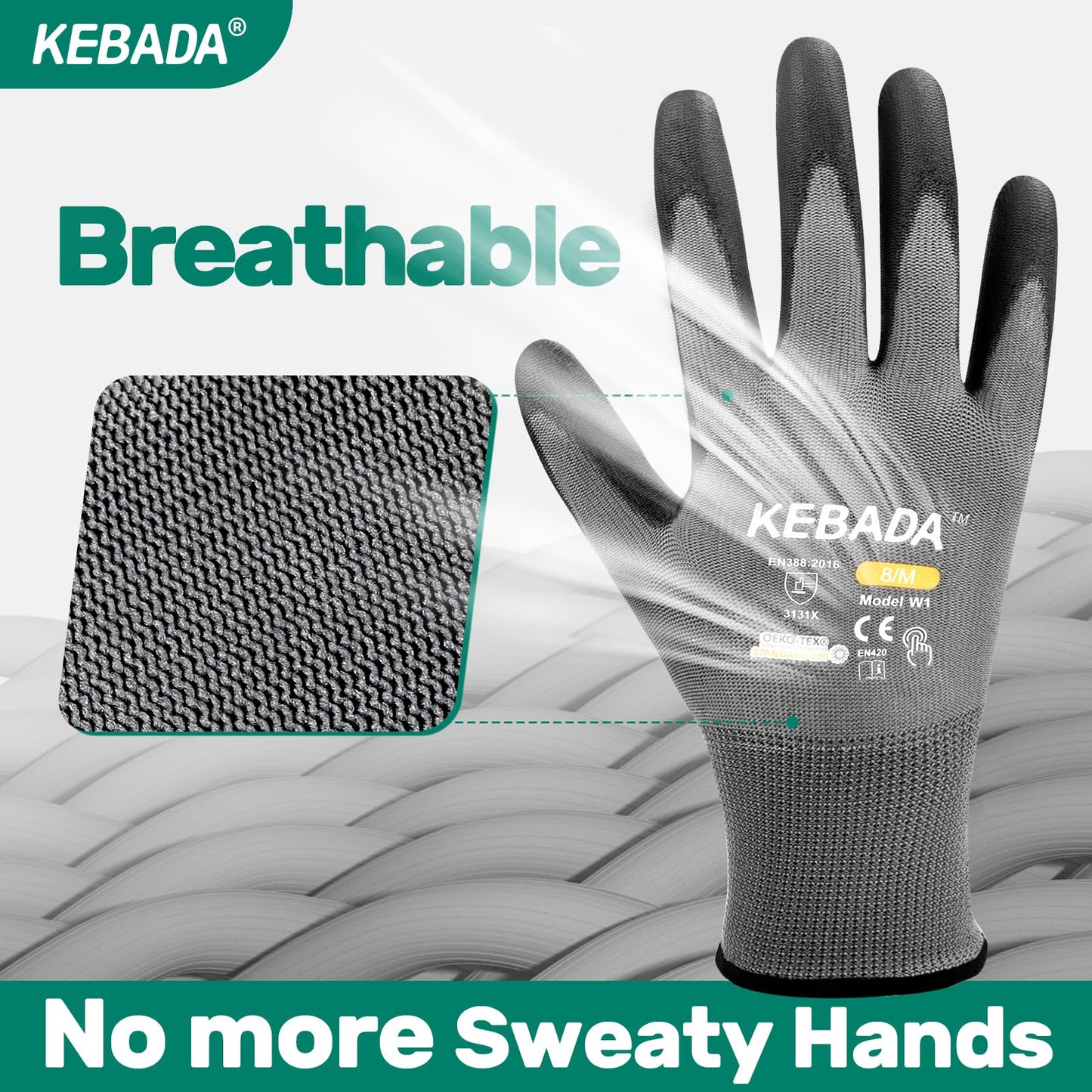 W1 Safety Work Gloves for Men & Women, Touchscreen, PU Coated | 12 Pairs, Gray, Breathable Seamless Knit, Lightweight, Secure Grip. Ideal for Warehouse, Construction, Gardening & Mechanics