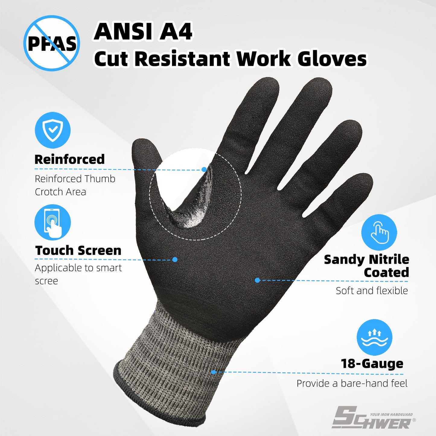 Schwer A4 AIR-SKIN Cut Resistant Work Gloves, Ultra Lightweight, AR3900, L | Precision Work, Ultra-Thin, 3D-Comfort, 18-Gauge, Reinforced Thumb, Strong Grip, Breathable, Touchscreen, Fishing, Gardening
