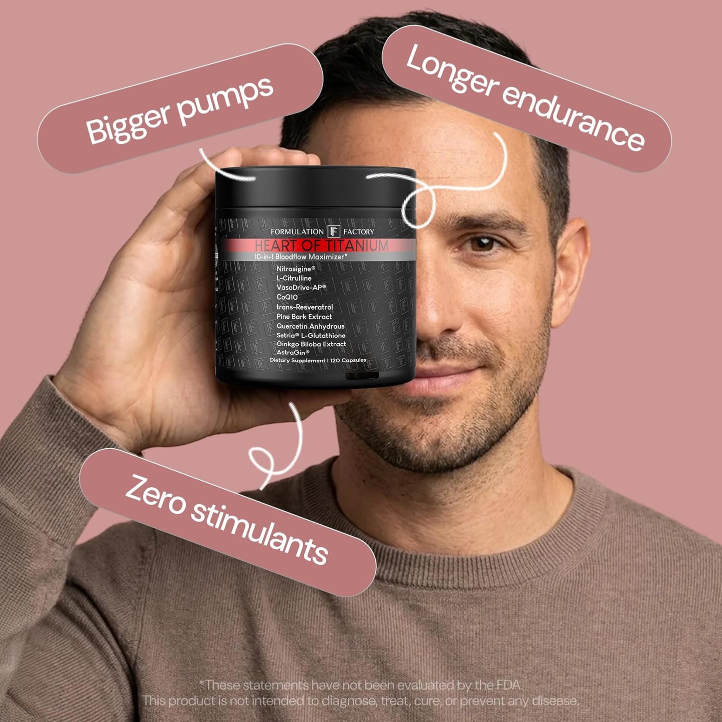 Formulation Factory Heart of Steel Nitric Oxide Supplements for Men & Women, Nitric Oxide Booster for Blood Flow & Circulation with L-Citrulline 1000mg, L-Arginine, CoQ10 & Resveratrol - 120 Capsules