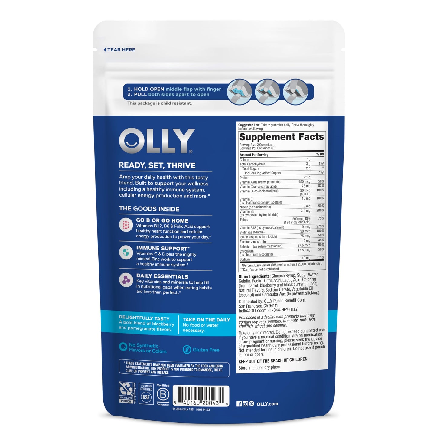 OLLY Men's Multivitamin Gummy, Vitamins A, C, D, E, B, Zinc, Blackberry Flavor, 45 Day Supply - 90 Count