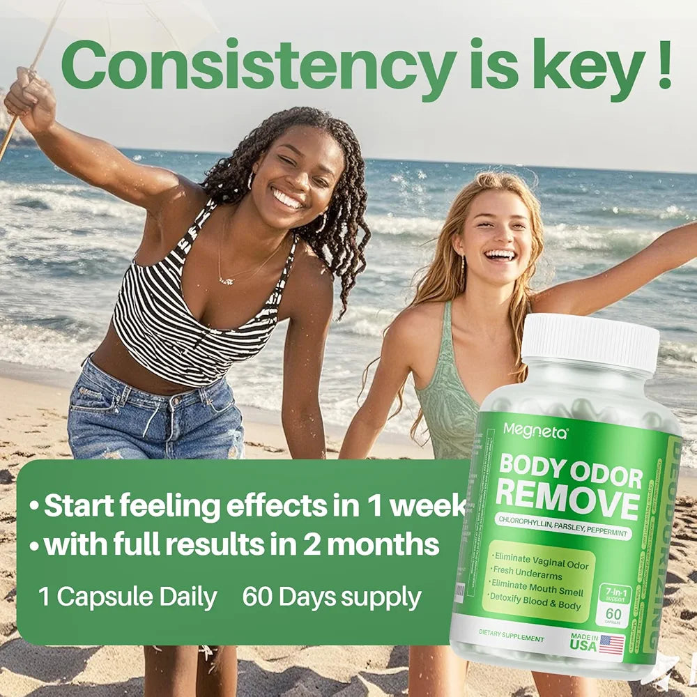 Body Deodorizing Supplement, Natural Internal Odor Control Pills for Men & Women, Chlorophyll Capsules for Skin, Breath and Gut Health 