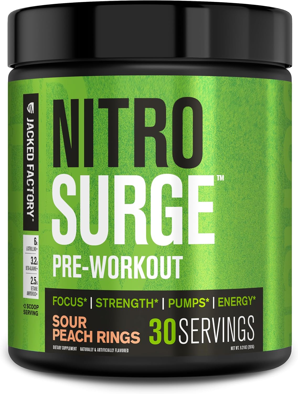 Jacked Factory NITROSURGE Pre Workout Supplement - Endless Energy, Instant Strength Gains, Clear Focus, Intense Pumps - NO Booster & Preworkout Powder with Beta Alanine - 30 Servings, Cherry Limeade