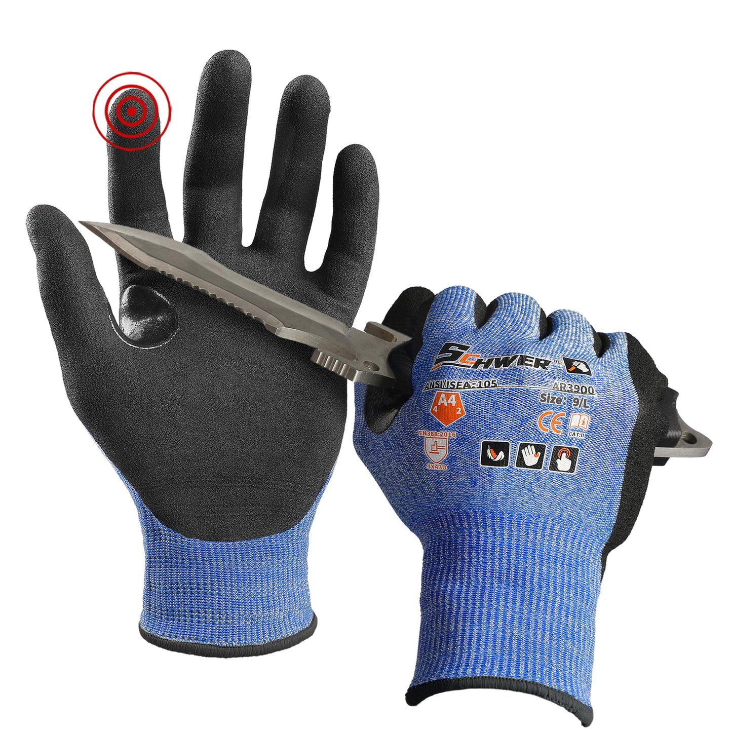 Schwer A4 AIR-SKIN Cut Resistant Work Gloves, Ultra Lightweight, AR3900, L | Precision Work, Ultra-Thin, 3D-Comfort, 18-Gauge, Reinforced Thumb, Strong Grip, Breathable, Touchscreen, Fishing, Gardening