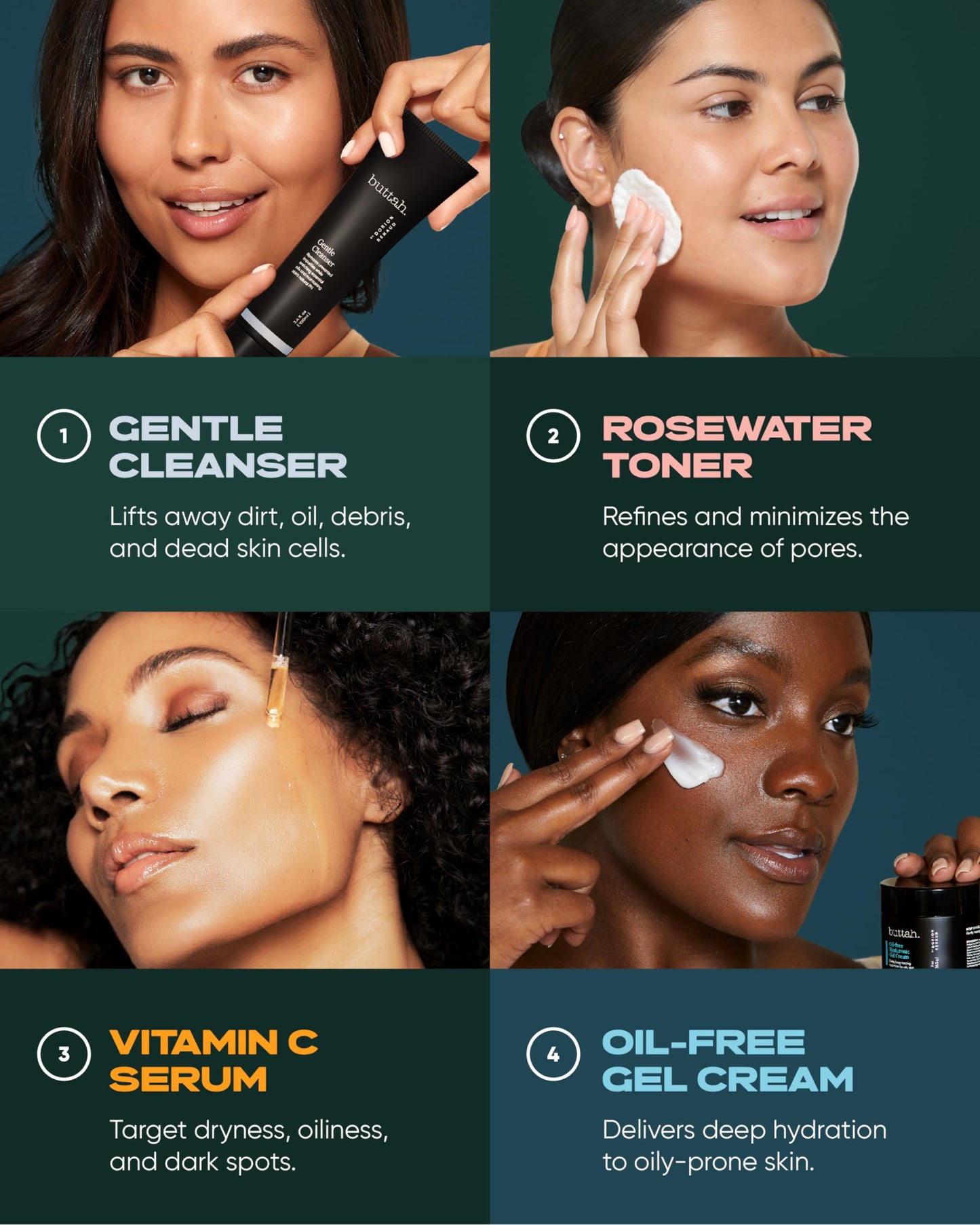 Buttah Skin Supreme Kit for Melanin Rich Skin | CocoShea Revitalizing Cream 2 oz | Vitamin C Serum 1 oz | Cleanser 3.4 oz | Rosewater Toner 3.4 oz | Black Owned Skincare