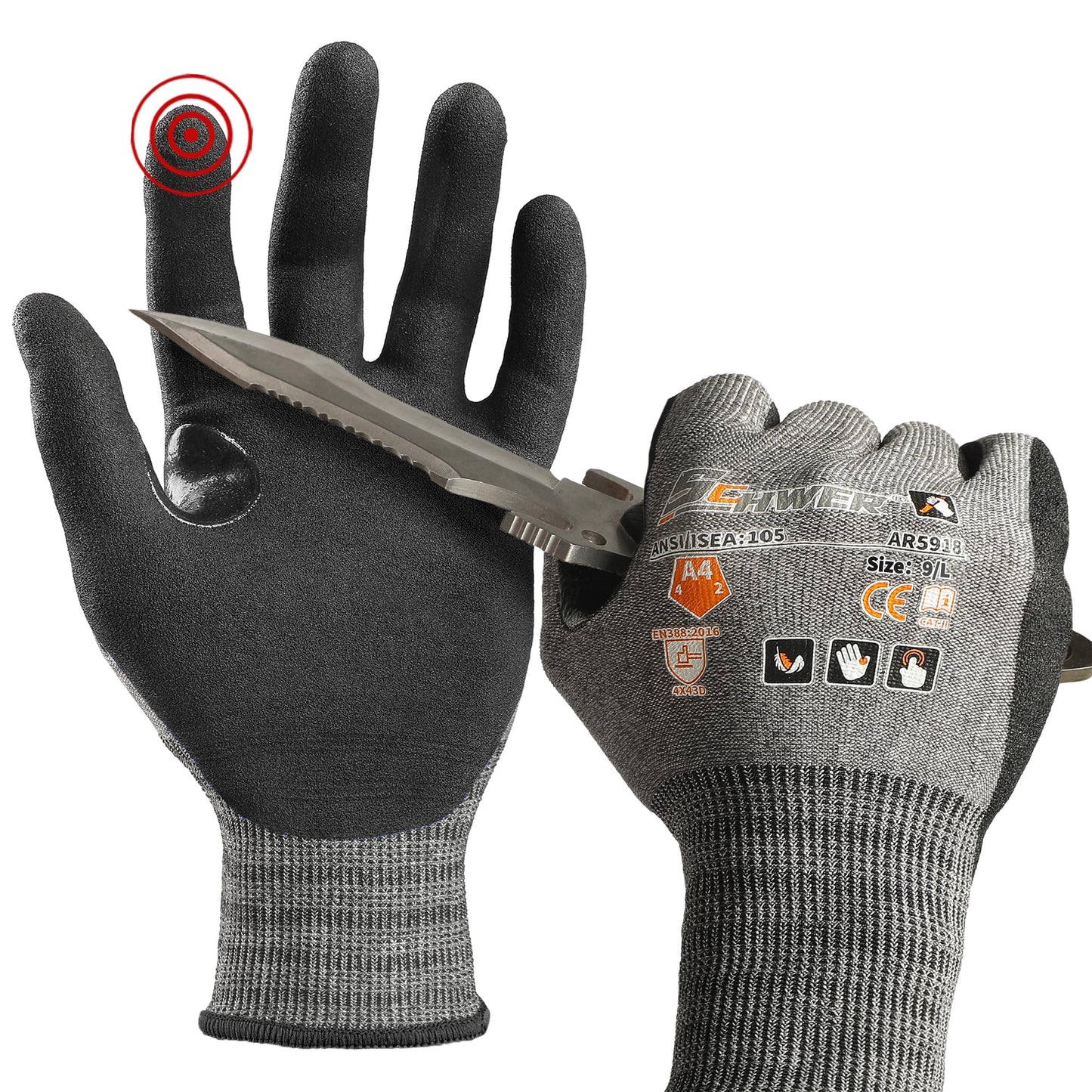Schwer A4 AIR-SKIN Cut Resistant Work Gloves, Ultra Lightweight, AR3900, L | Precision Work, Ultra-Thin, 3D-Comfort, 18-Gauge, Reinforced Thumb, Strong Grip, Breathable, Touchscreen, Fishing, Gardening