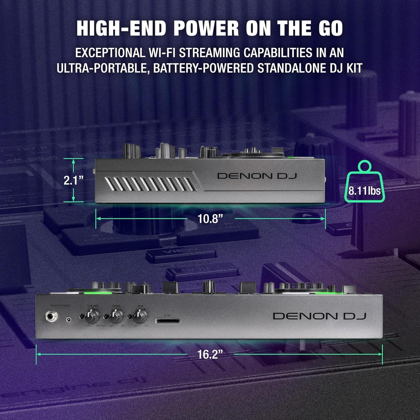 Denon DJ PRIME GO+ Standalone Portable DJ Controller | 2-Deck Mixer with Stem Separation, Wi-Fi, Bluetooth, Lighting Control, 7" Screen, and Battery