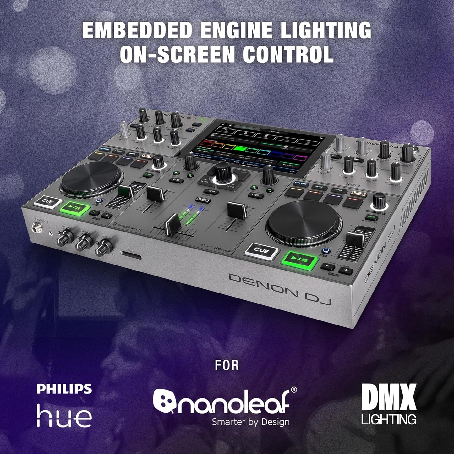 Denon DJ PRIME GO+ Standalone Portable DJ Controller | 2-Deck Mixer with Stem Separation, Wi-Fi, Bluetooth, Lighting Control, 7" Screen, and Battery