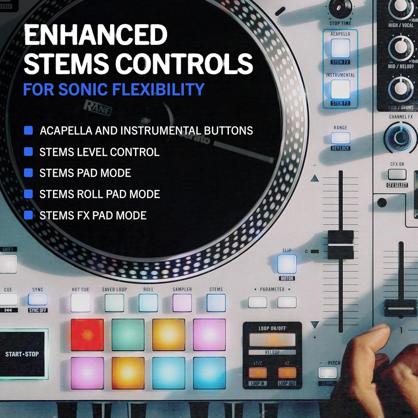 RANE SYSTEM ONE All-in-One Standalone Motorized DJ Controller with Engine DJ OS, Seamless Mixing on 2 Decks, Stems FX, Serato DJ Pro, XLR Outputs