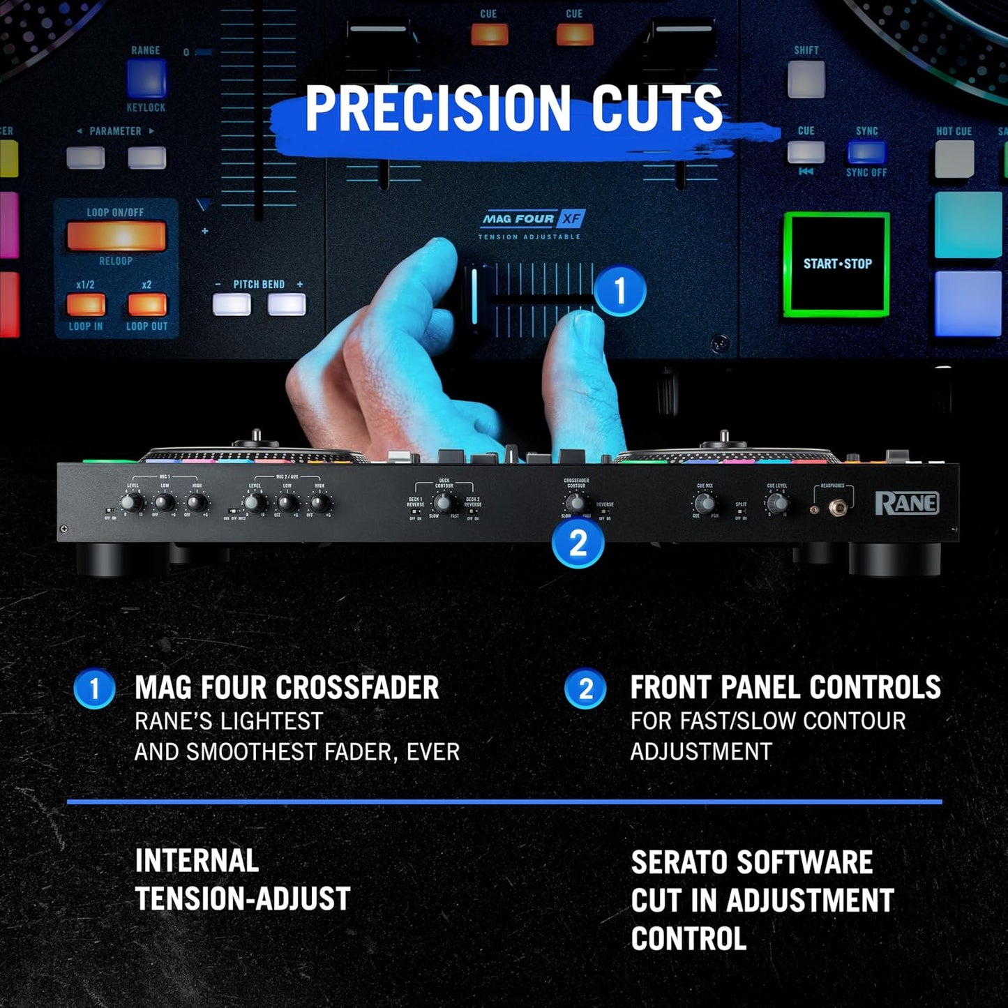 RANE SYSTEM ONE All-in-One Standalone Motorized DJ Controller with Engine DJ OS, Seamless Mixing on 2 Decks, Stems FX, Serato DJ Pro, XLR Outputs