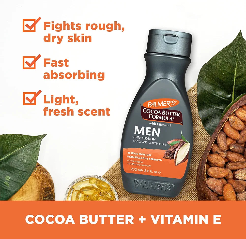 Palmer's Cocoa Butter Formula Men's 3-in-1 Fast Absorbing Face & Body Lotion, 8.5 oz. - Deeply Moisturizing Skincare