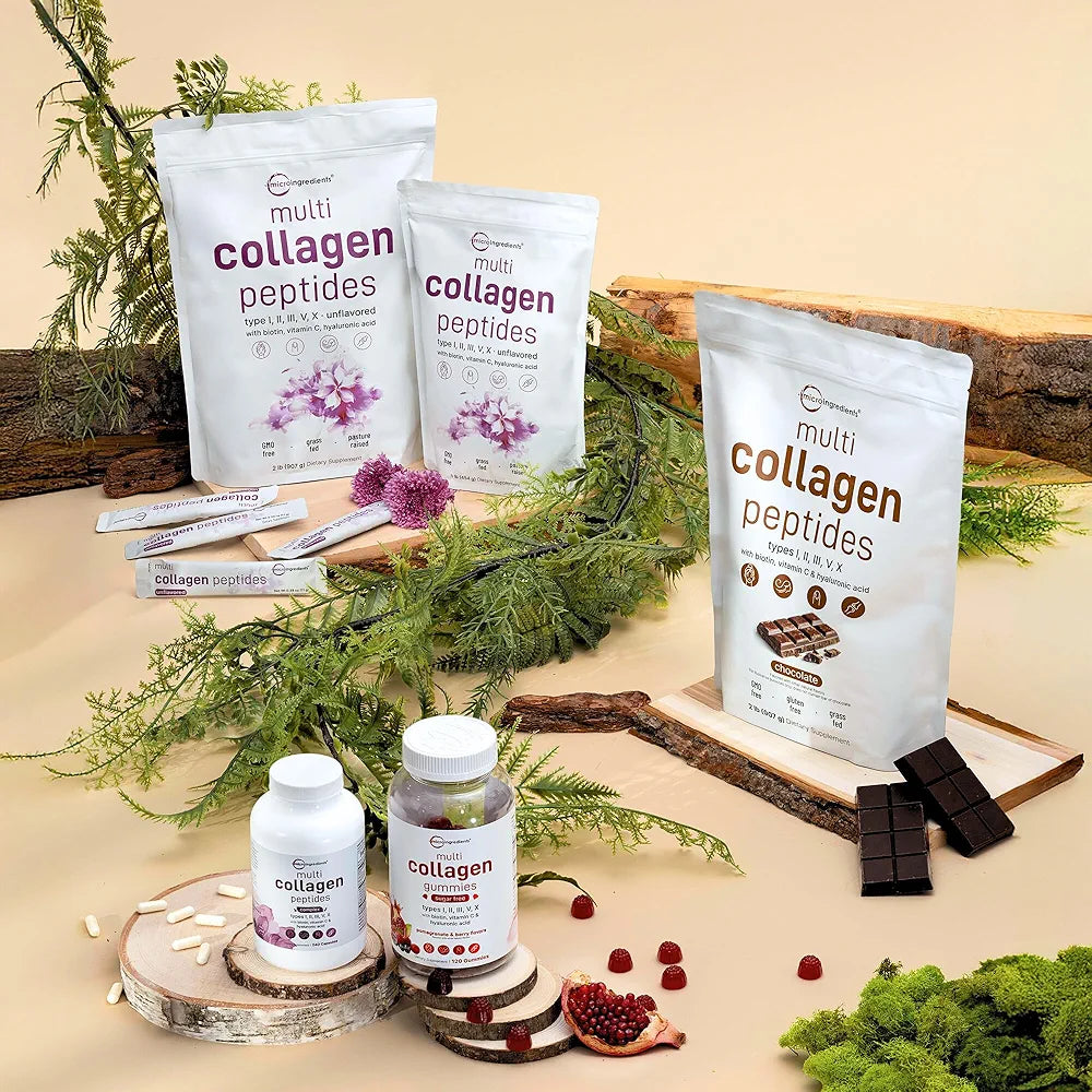Micro Ingredients Multi Collagen Pills for Women & Men, 240 Capsules | Type I, II, III, V, X | Hydrolyzed Protein Peptides with Biotin, Hyaluronic Acid, & Vitamin C Complex | Keto & Paleo Friendly