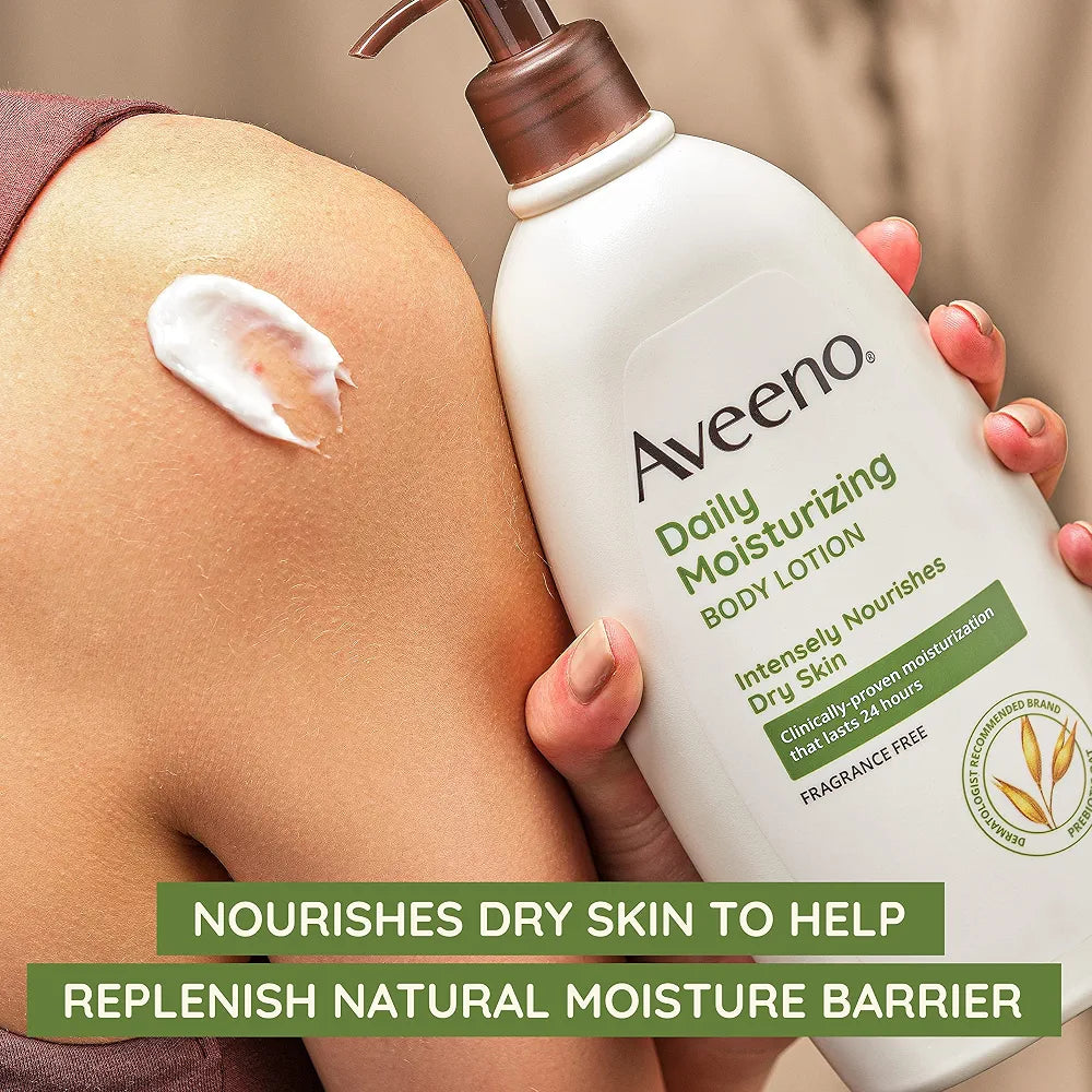 Aveeno Daily Moisturizing Body Lotion with Prebiotic Oat for Normal to Dry Skin, Fragrance-Free, 18 Fl Oz