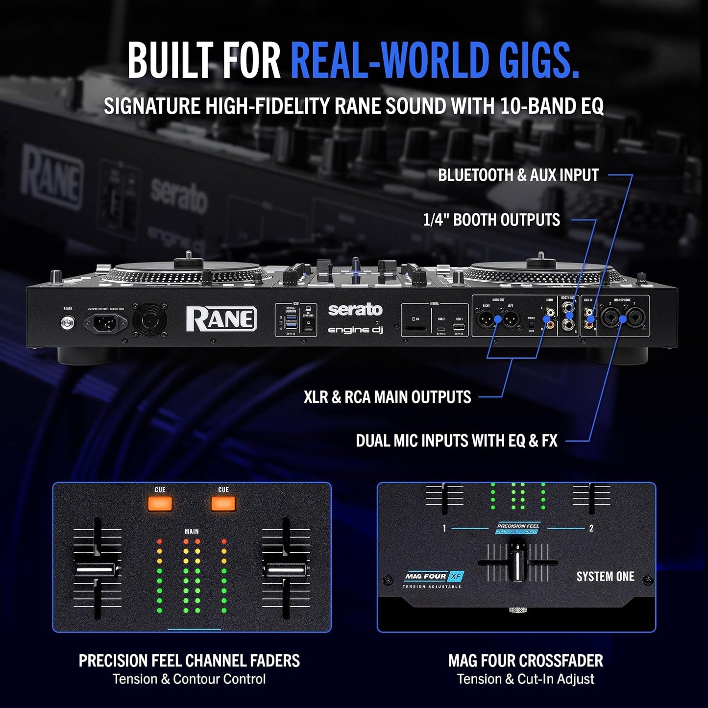 RANE SYSTEM ONE All-in-One Standalone Motorized DJ Controller with Engine DJ OS, Seamless Mixing on 2 Decks, Stems FX, Serato DJ Pro, XLR Outputs