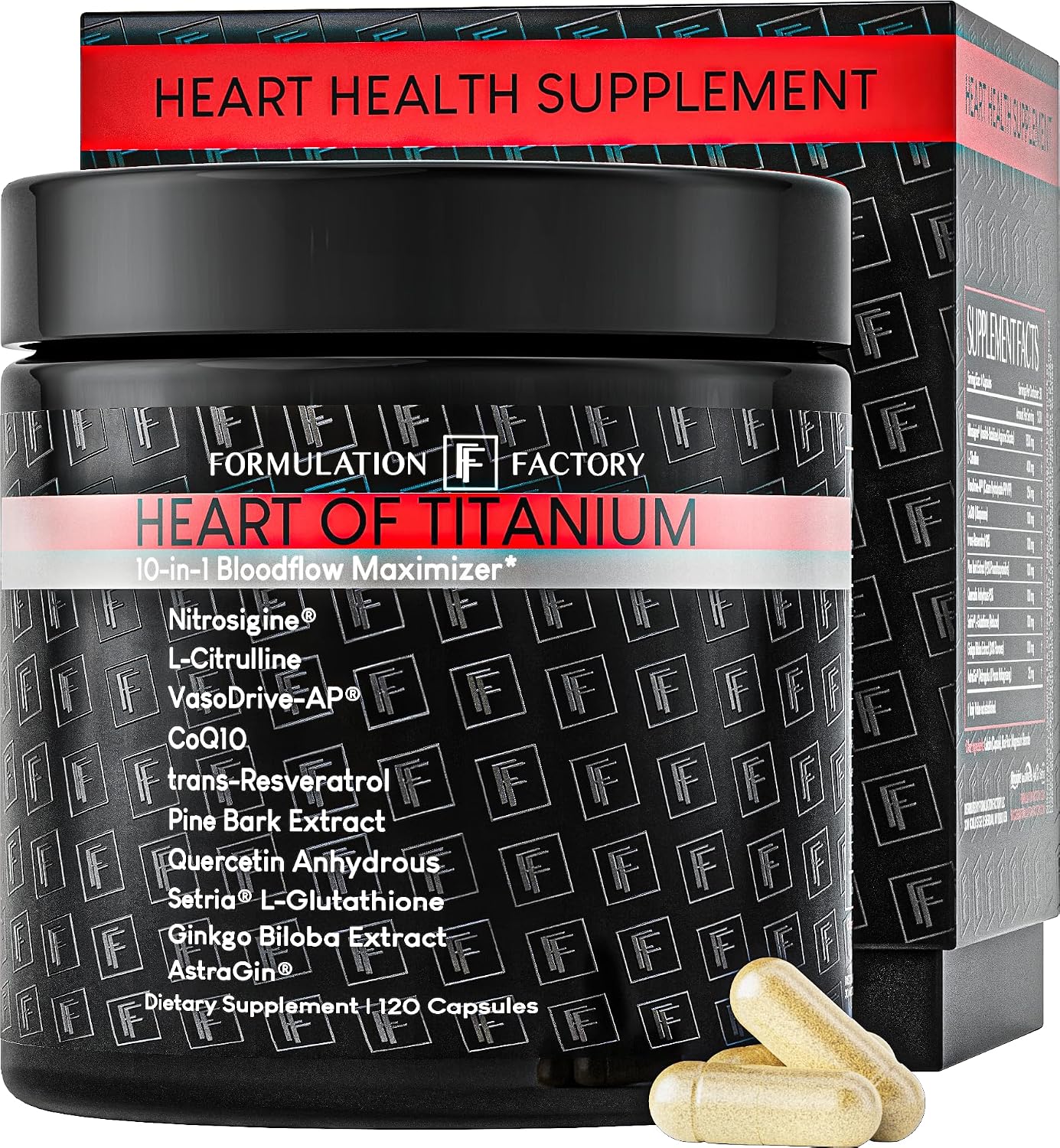Formulation Factory Heart of Steel Nitric Oxide Supplements for Men & Women, Nitric Oxide Booster for Blood Flow & Circulation with L-Citrulline 1000mg, L-Arginine, CoQ10 & Resveratrol - 120 Capsules