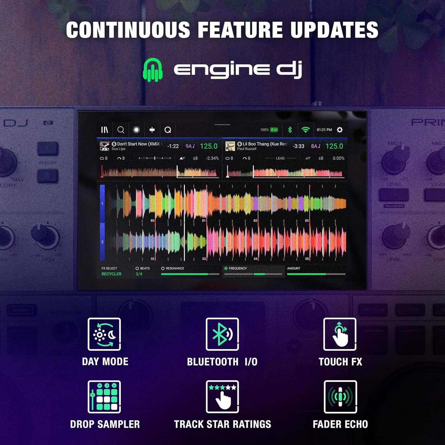 Denon DJ PRIME GO+ Standalone Portable DJ Controller | 2-Deck Mixer with Stem Separation, Wi-Fi, Bluetooth, Lighting Control, 7" Screen, and Battery