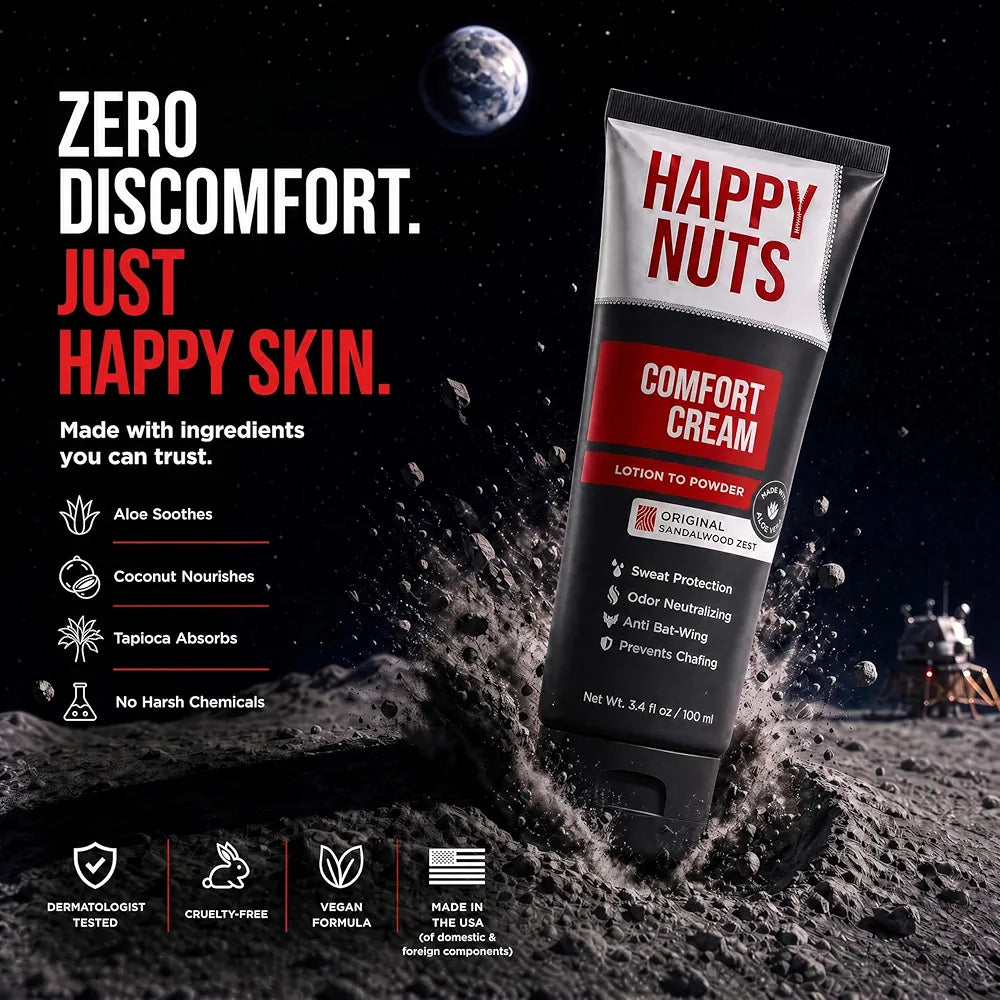 HAPPY NUTS Comfort Cream Deodorant For Men: Anti-Chafing Sweat Defense, Odor Control, Aluminum-Free, Travel Essential, Mens Deodorant & Hygiene Products for Men's Private Parts 3.4 Fl Oz - Original