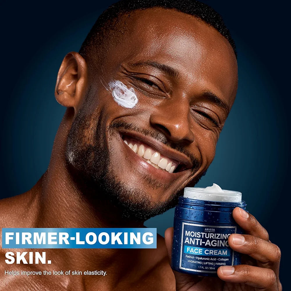 Premium Men's Anti-Aging Face Moisturizer with Retinol, Collagen, and Hyaluronic Acid - Hydrating, Firming, and Wrinkle Repair After-Shave Lotion