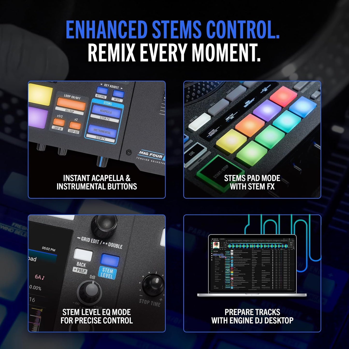 RANE SYSTEM ONE All-in-One Standalone Motorized DJ Controller with Engine DJ OS, Seamless Mixing on 2 Decks, Stems FX, Serato DJ Pro, XLR Outputs