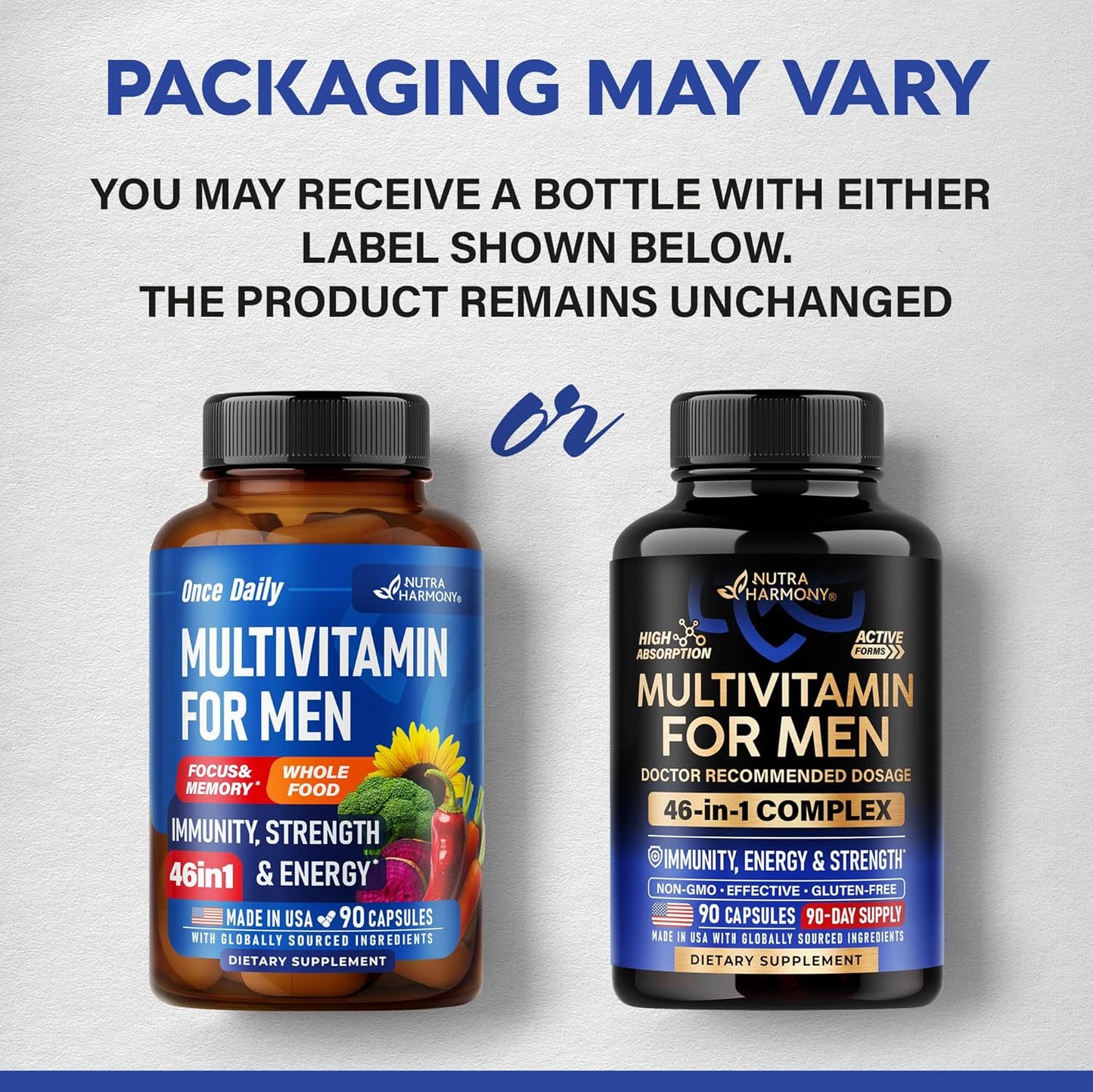 Multivitamin for Men - B-Complex & B12 | Whole Foods & Enzymes - 90 Caps | Mens Multivitamin 46in1 - Energy, Focus & Brain | Men's Health Complex - Bioavailable & Gentle on Stomach - Lab Tested, 1/Day