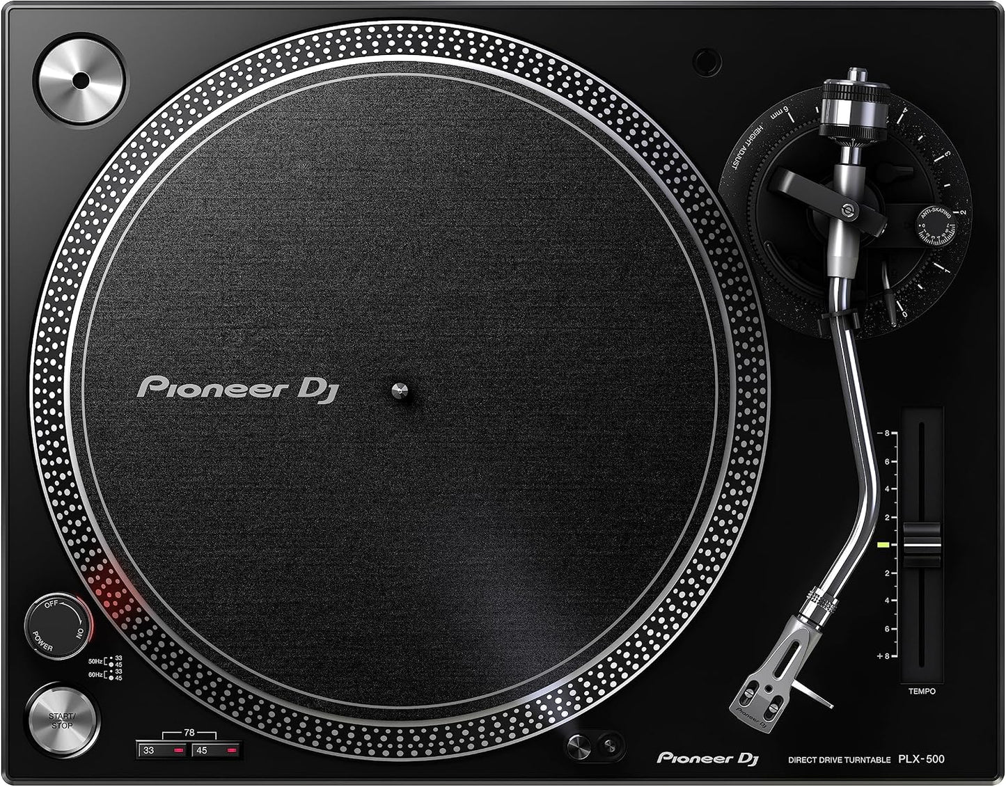 Pioneer DJ PLX-500 Direct Drive Turntable | Play and digitize vinyl, USB recording, DJ-style layout, phono/line output, dust-cover sleeve stand