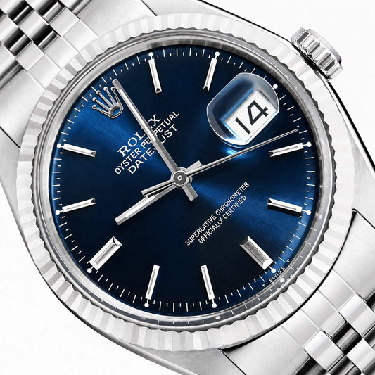 Rolex Datejust 36mm 1601 18K White Gold Bezel Dark Blue Dial Jubilee Men's Watch