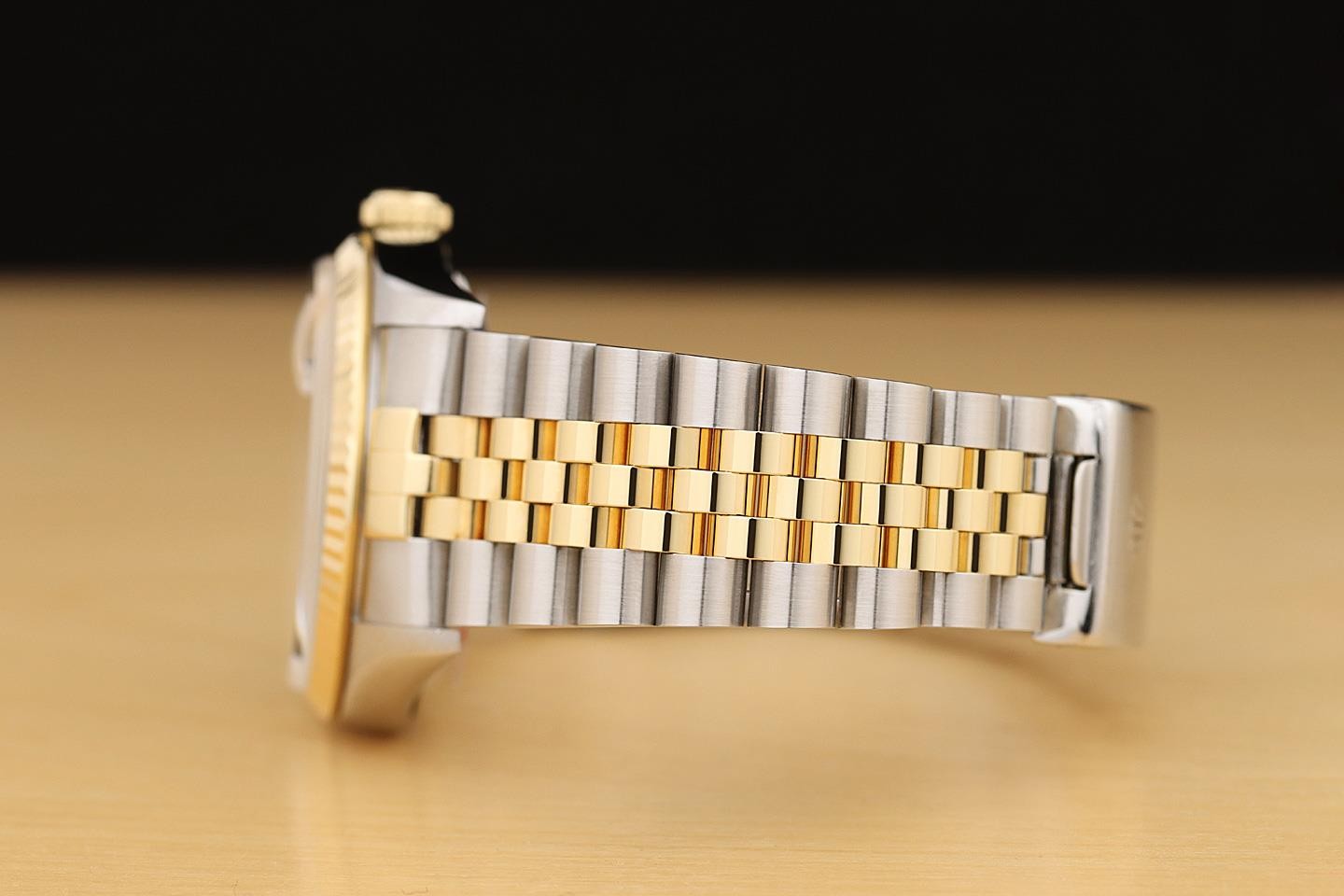 ROLEX MENS DATEJUST 16233 CHAMPAGNE ROMAN 18K GOLD STEEL NO HOLES TWO TONE WATCH