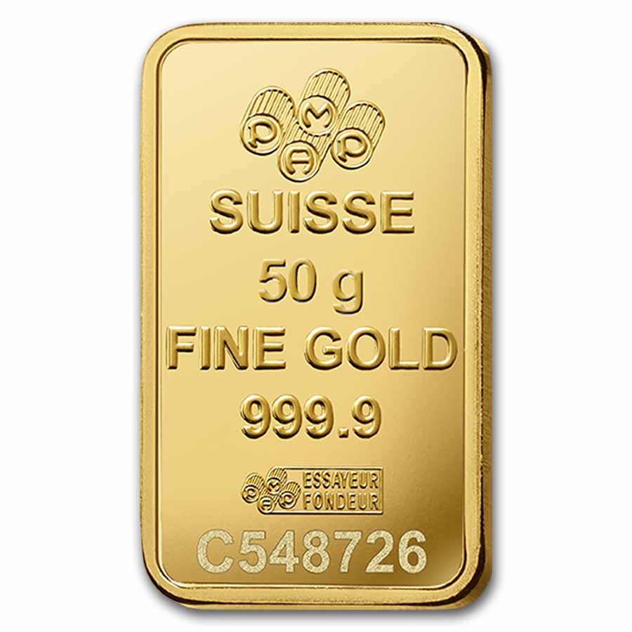 50 gram Gold Bar PAMP Suisse Lady Fortuna Veriscan® (In Assay) .9999 Fine