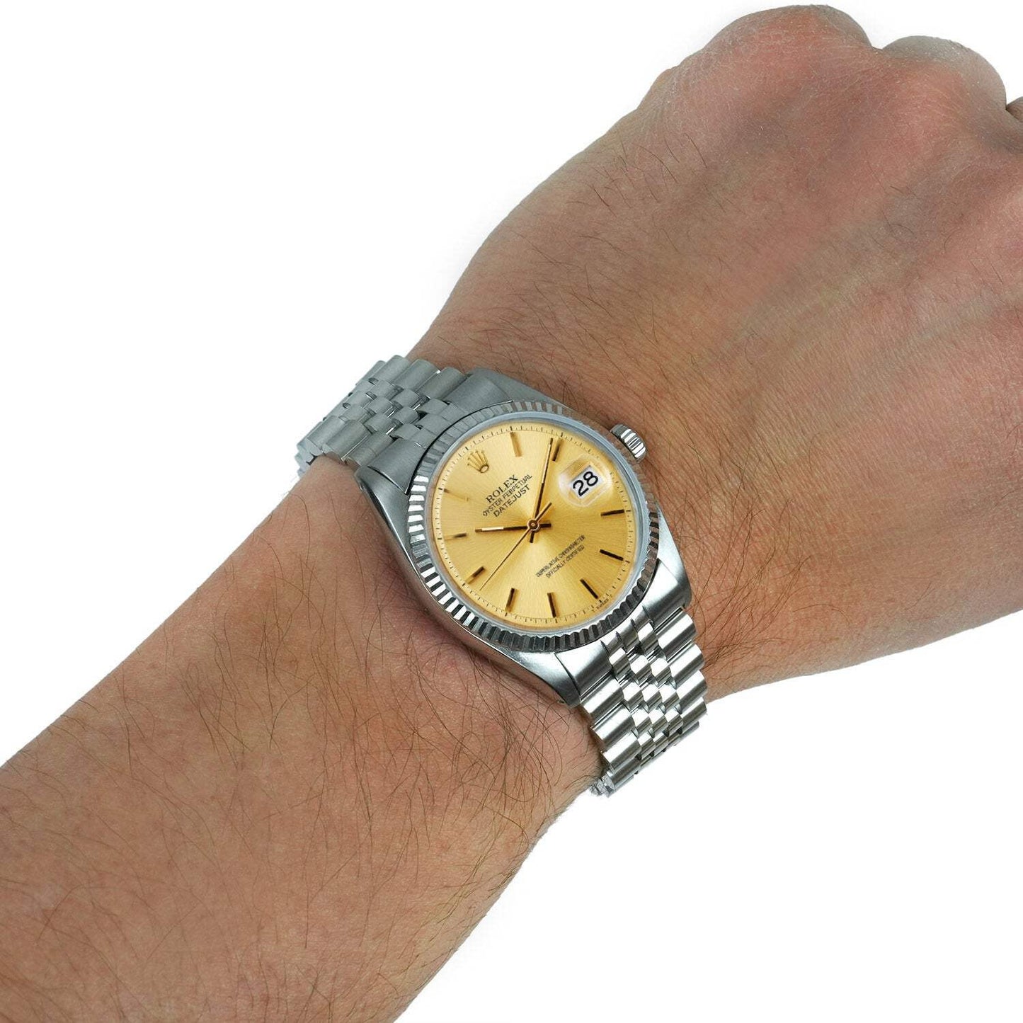 Rolex Datejust 1601 36mm 18K White Gold Bezel Gold Dial Jubilee Steel Men Watch