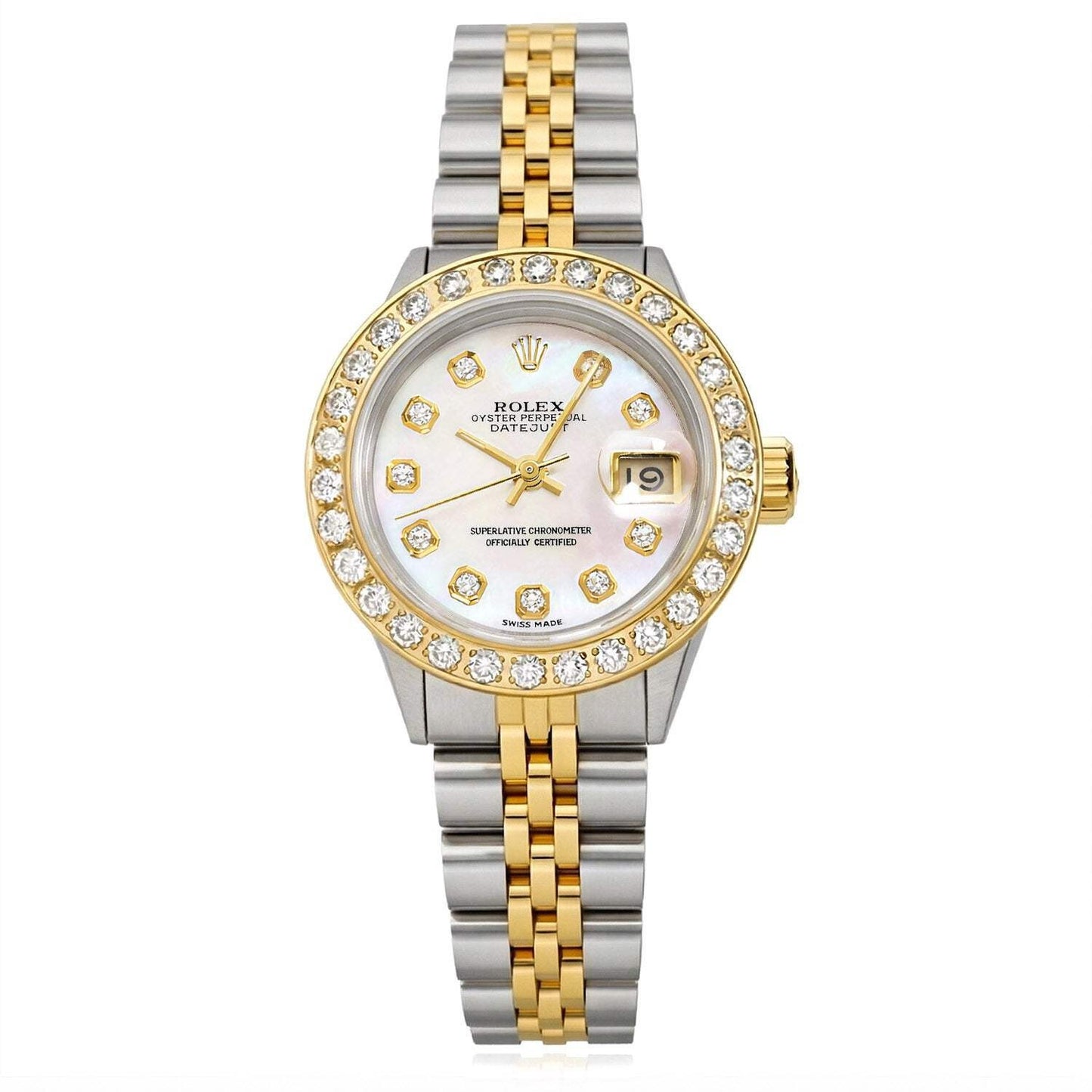 26mm Rolex Datejust 69173 18K Gold Diamond Mother of Pearl Dial Steel Woman's Wa