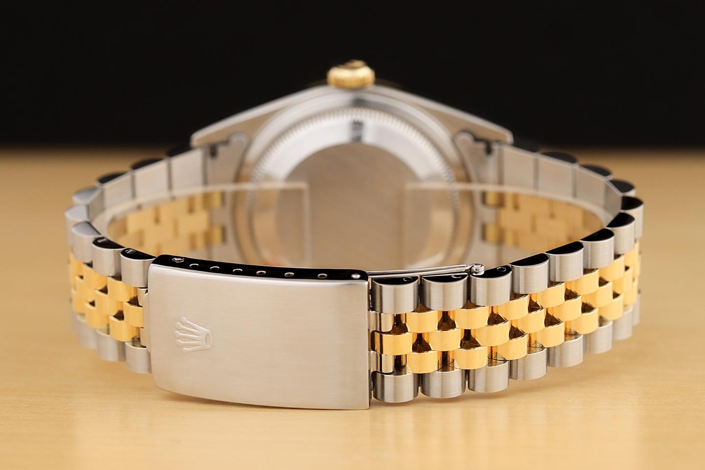ROLEX MENS DATEJUST 16233 CHAMPAGNE ROMAN 18K GOLD STEEL NO HOLES TWO TONE WATCH