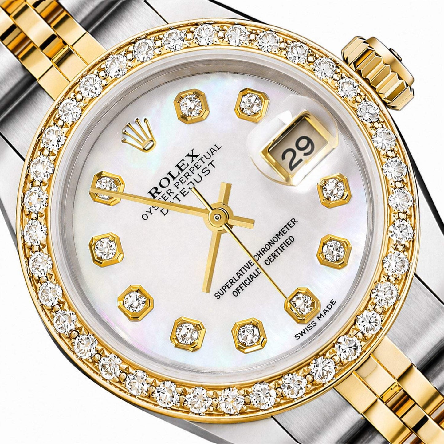 26mm Rolex Datejust 69173 18K Gold Diamond Mother of Pearl Dial Steel Woman's Wa