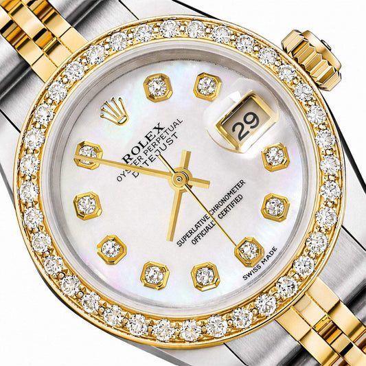 26mm Rolex Datejust 69173 18K Gold Diamond Mother of Pearl Dial Steel Woman's Wa