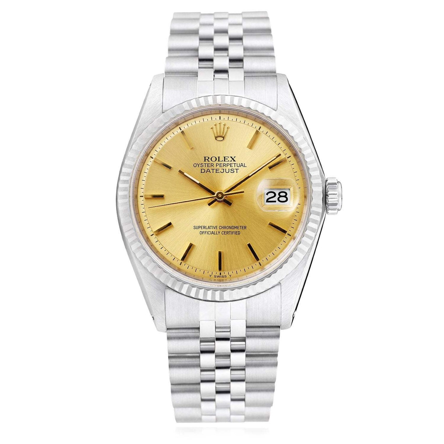 Rolex Datejust 1601 36mm 18K White Gold Bezel Gold Dial Jubilee Steel Men Watch