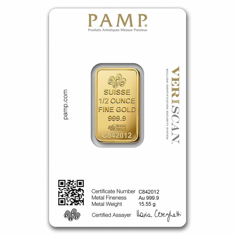 1/2 oz Gold Bar PAMP Lady Fortuna Veriscan®  (In Assay) .9999 Fine