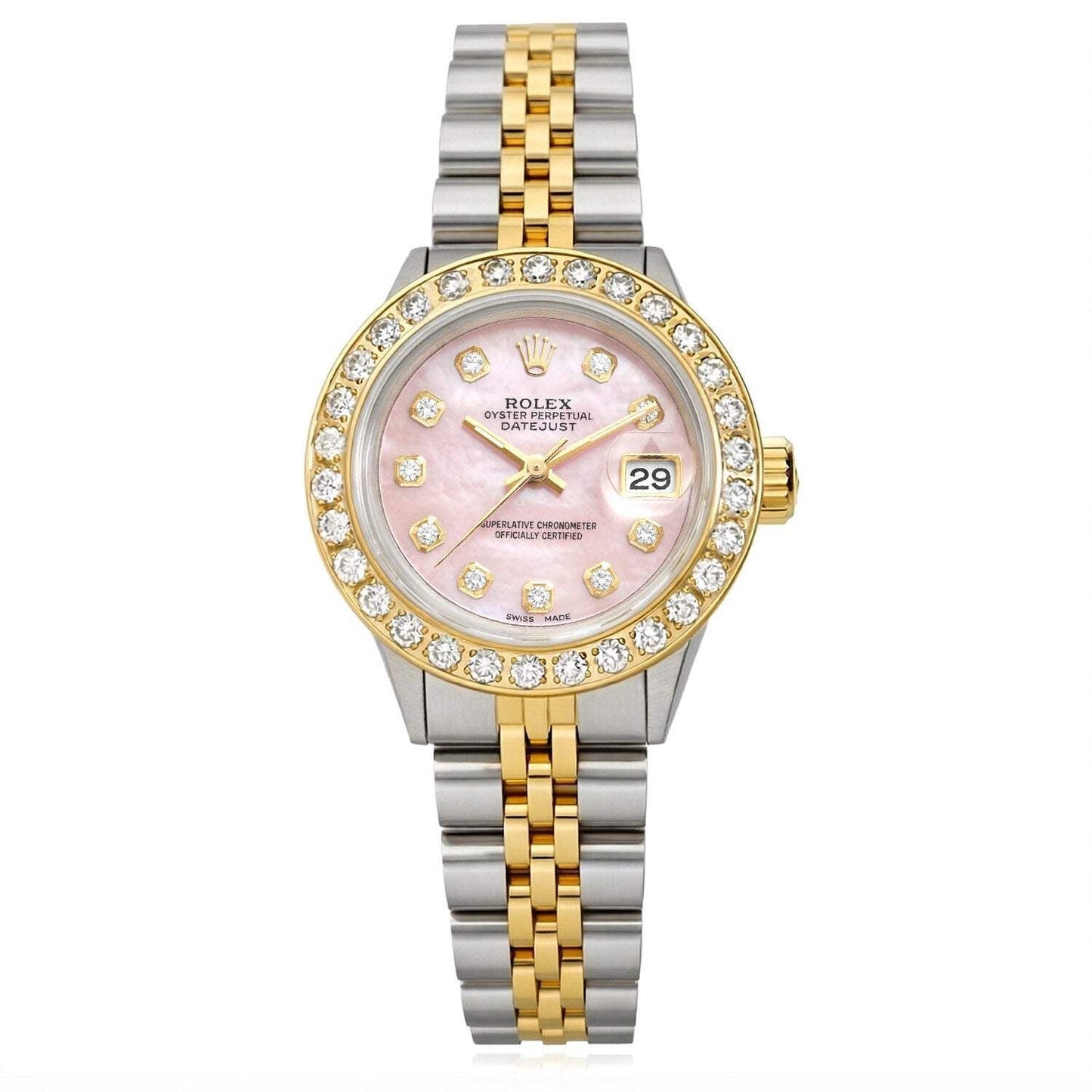 Rolex Datejust 69173 26mm Diamond Pink MOP Dial Bezel Steel Women's Watch